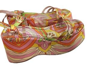 Funky Neon Psychadelic 60s Style Platform Wedge Strappy Sandals Rave Club 6 1/2